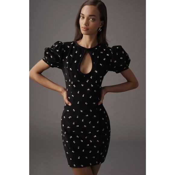 nwt ANTHROPOLOGIE MAEVE sz 14 Puff Sleeve Keyhole Embroidered Dress - Picture 1 of 5